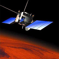 The Mars Express spacecraft in orbit around Mars. Launch date: 2 June 2003
Credits: ESA 2001, Illustration by Medialab