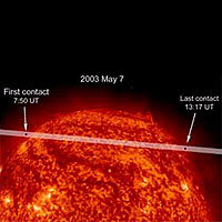 Projected view of Mercury Transit by the Solar & Heliospheric Observatory (SOHO) spacecraft. Credit: NASA / ESA
