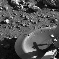 <p>
	This is the first photograph ever taken on the surface of the planet Mars. It was obtained by Viking 1 just minutes after the spacecraft landed successfully on July 20th, 1976.</p>
<p>
	Image Credit: NASA</p>
