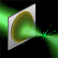 <p>
	A new ultrathin, flat lens focuses light without imparting the optical distortions of conventional lenses.</p>
<p>
	(Artist's rendition courtesy of Francesco Aieta.)</p>
