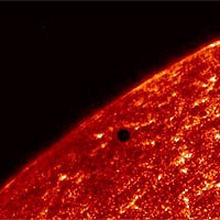 TRACE scientists got a preview with the Mercury Transit last May. Venus will also be imaged by TRACE, but it's 30 times larger than Mercury. Credit: NASA / LMSAL
