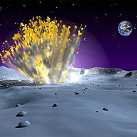 Artist rendering of a small, powerful meteor strike on the moon.<br/>
<br/>
Image courtesy: NASA