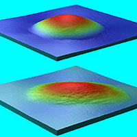 Three-dimensional images showing the topography of both round and elliptical tips used in making friction measurements.
<P>
Image courtesy: NIST