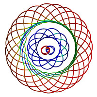 <p>
	Two doughnut-shaped vortexes ejected by a pulsating black hole. Also shown at the center are two red and two blue vortex lines attached to the hole, which will be ejected as a third doughnut-shaped vortex in the next pulsation.</p>
<p>
	[Credit: The Caltech/Cornell SXS Collaboration]</p>
