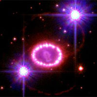 <p>
	A team of astronomers led by the University of Colorado at Boulder are charting the interactions between Supernova 1987A and a glowing gas ring encircling the supernova remnant known as the 'String of Pearls.'</p>
<p>
	Image courtesy NASA</p>
