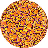 Giant cell convection patterns beneath the surface of the Sun, as<br />revealed by the new model. <br /><br />Image by Mark Miesch, NCAR, ©UCAR.