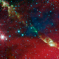 <p>New evidence from NASA's Spitzer Space Telescope is showing that tight-knit twin stars might be triggered to form by asymmetrical envelopes like the ones shown in this image. </p>
<p><br />Image credit: NASA/JPL-Caltech/Univ. of Michigan</p>