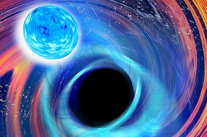 <p>Artistic illustration inspired by the black hole-neutron star merger. Credit: Carl Knox, OzGrav/Swinburne</p>
