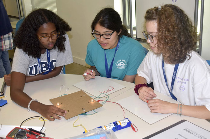 <p>Students enjoy learning in Rice University’s version of the physics for girls program similar to those evaluated in a new study by STEM education professionals. The Rice study quantifies how high school girls benefit from a two-week summer physics camp before they begin formal study of the topic.</p>

<p>Courtesy of the Office of STEM Engagement</p>
